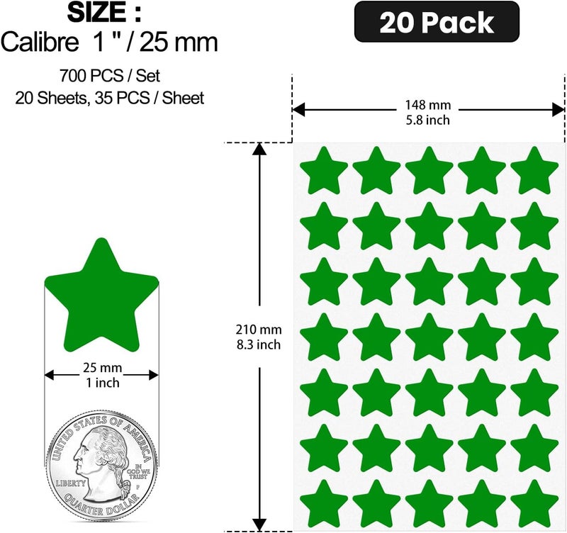 FINDAT Green Star Stickers 1 Inch Vinyl Kids Reward Sticker Removable Waterproof Small Stars Labels Reusable Colored Assorted Decals for Student School Classroom Teacher Supplies 700 PCS - Image 2